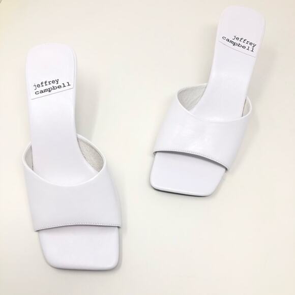 Jeffrey Campbell Mr. Big Square Toe Mule Slide Kitten Heel Sandals White Leather - Picture 15 of 15